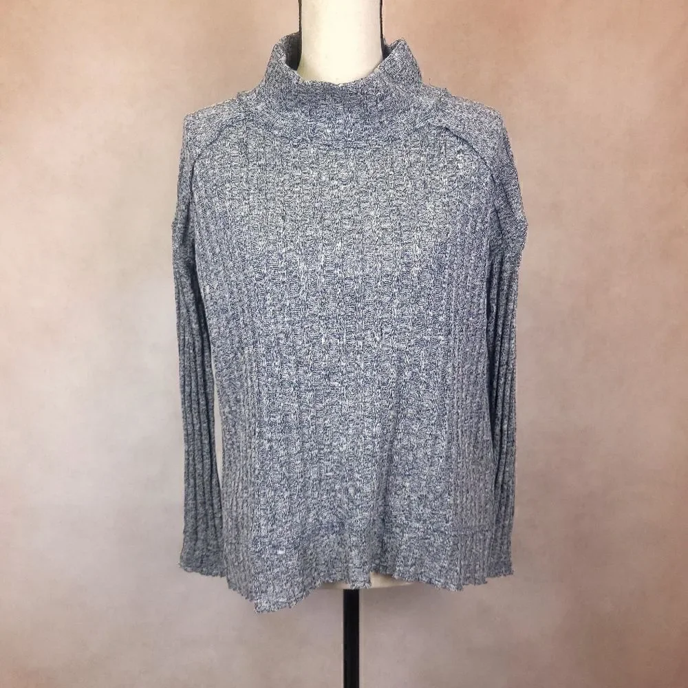 Free People Clarissa Oversized Mock Neck Sweater High Low Heathered Blue Gray XS